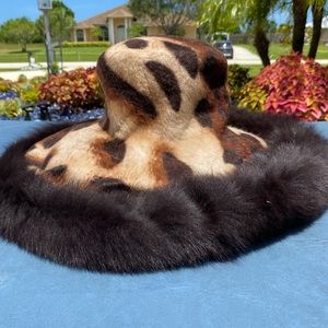 Church Hat Leopard with Faux Fur Brim